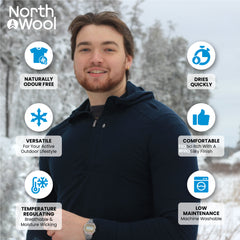 NorthWool Men's Merino Wool 1/4 Zip Midlayer Hoodie with Pouch and Pocket 260 GSM NorthWool Men's Merino Wool 1/4 Zip Midlayer Hoodie with Pouch and Pocket 260 GSM