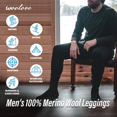 Men's 100% Merino Wool Long Underwear Base Layer Leggings 190 GSM - Midweight