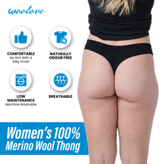 Women's Odour Blocking Merino Wool Underwear - Thong Women's Odour Blocking Merino Wool Underwear - Thong