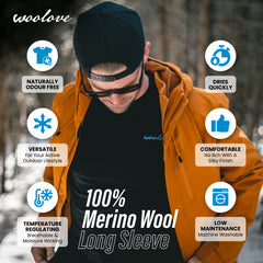 Men's 100% Merino Wool Long Sleeve Crew Neck Shirt 190 GSM Men's 100% Merino Wool Long Sleeve Crew Neck Shirt 190 GSM