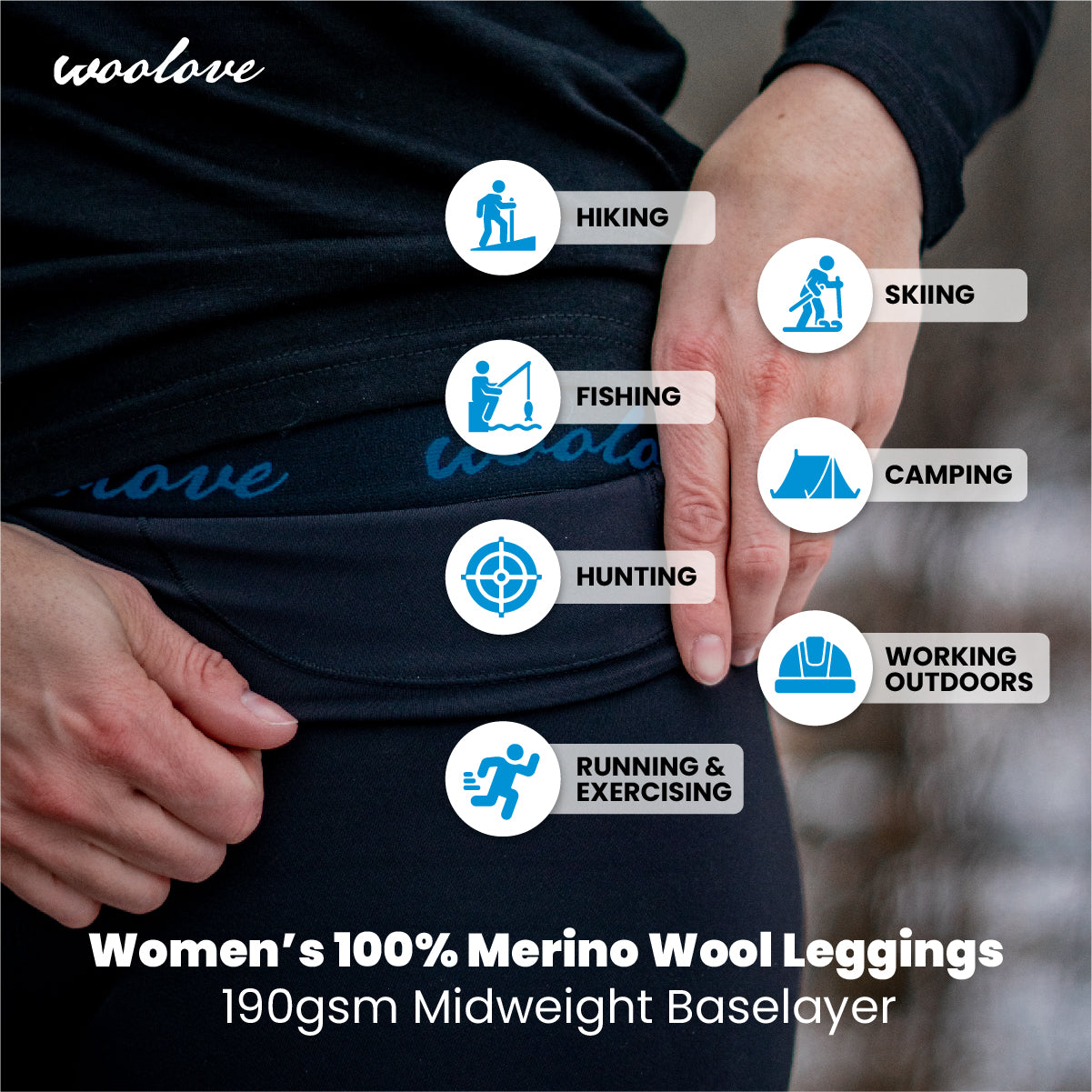 Women's 100% Merino Wool Long Underwear Base Layer Leggings 190 GSM - Woolove Apparel Women's 100% Merino Wool Long Underwear Base Layer Leggings 190 GSM - Woolove Apparel