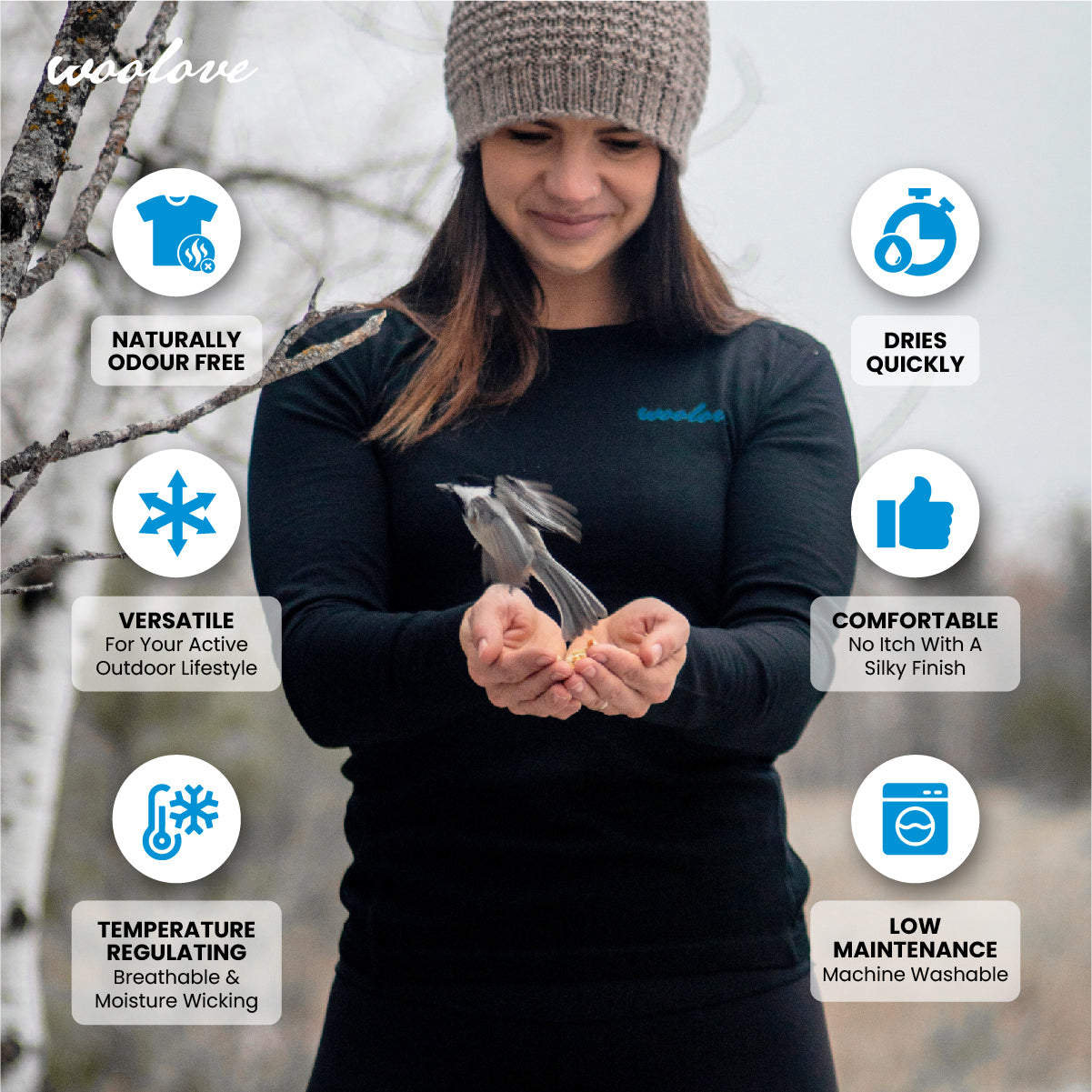 Women's 100% Merino Wool Base Layer Long Sleeve Crew Neck Shirt 190g - Woolove Apparel Women's 100% Merino Wool Base Layer Long Sleeve Crew Neck Shirt 190g - Woolove Apparel