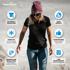 Women's 100% Merino Wool Short Sleeve T-Shirt 180g - Woolove Apparel Women's 100% Merino Wool Short Sleeve T-Shirt 180g - Woolove Apparel