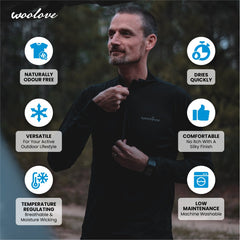 Men's 100% Merino Wool 1/4 Zip Baselayer Pullover - Woolove Apparel Men's 100% Merino Wool 1/4 Zip Baselayer Pullover - Woolove Apparel