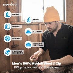 Men's 100% Merino Wool 1/4 Zip Baselayer Pullover - Woolove Apparel Men's 100% Merino Wool 1/4 Zip Baselayer Pullover - Woolove Apparel