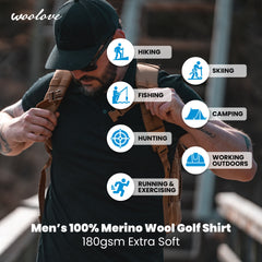 Men's 100% Merino Wool Golf Shirt (with pocket) - Woolove Apparel Men's 100% Merino Wool Golf Shirt (with pocket) - Woolove Apparel