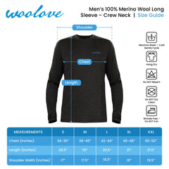 Men's 100% Merino Wool Long Sleeve Crew Neck Shirt 190g - Woolove Apparel