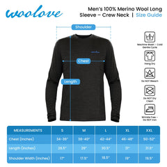 Men's 100% Merino Wool Long Sleeve Crew Neck Shirt 190g - Woolove Apparel Men's 100% Merino Wool Long Sleeve Crew Neck Shirt 190g - Woolove Apparel