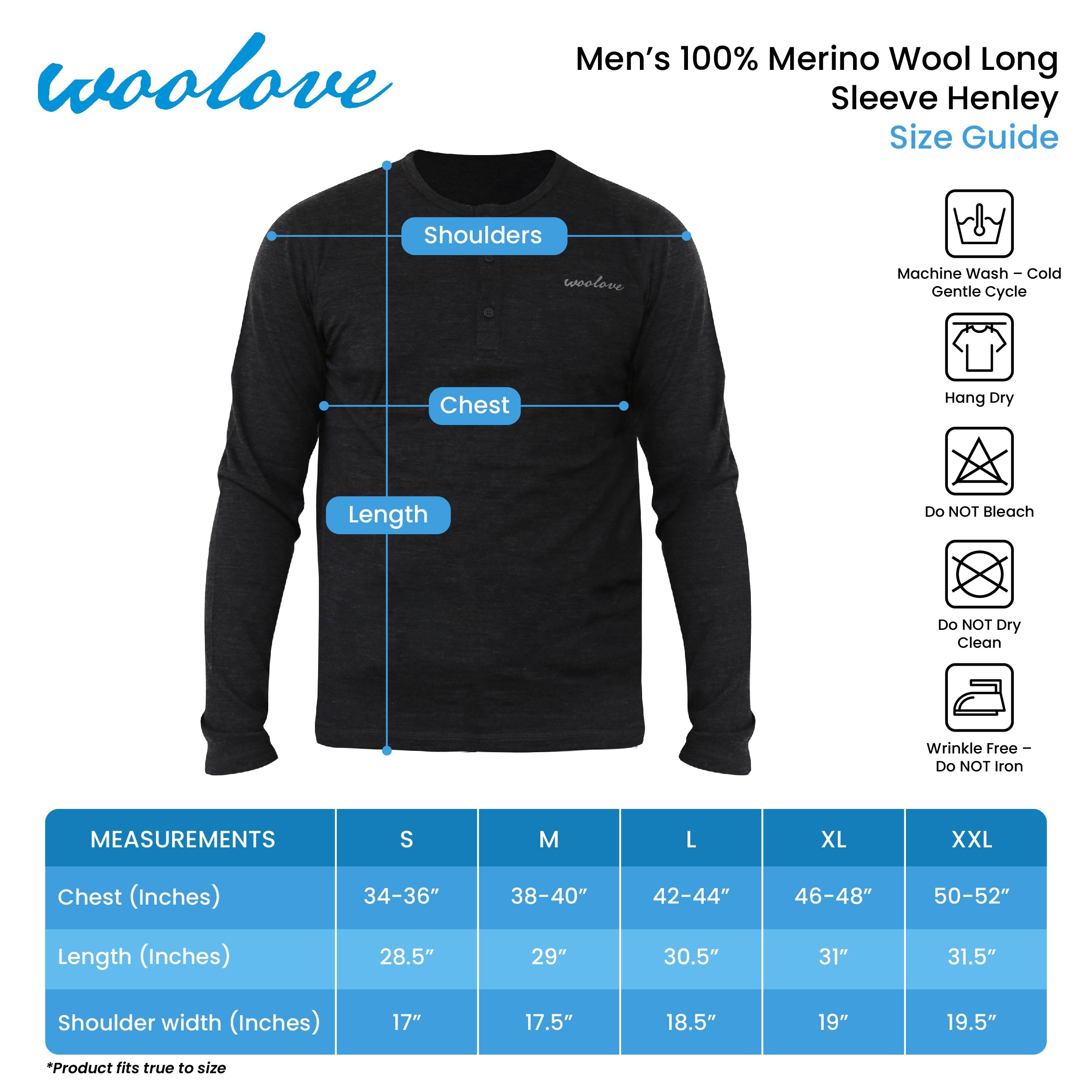 Men's 100% Merino Wool Long Sleeve Henley 190g - Woolove Apparel Men's 100% Merino Wool Long Sleeve Henley 190g - Woolove Apparel