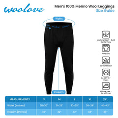 Men's 100% Merino Wool Long Underwear Base Layer Leggings - Woolove Apparel Men's 100% Merino Wool Long Underwear Base Layer Leggings - Woolove Apparel