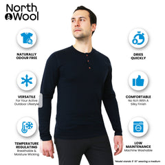 NorthWool Men's 100% Merino Wool Long Sleeve Henley Base Layer Shirt 260 GSM - Woolove Apparel NorthWool Men's 100% Merino Wool Long Sleeve Henley Base Layer Shirt 260 GSM - Woolove Apparel