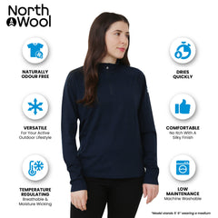 NorthWool Women's 100% Merino Wool 1/4 Zip Baselayer Pullover Sweater - Woolove Apparel NorthWool Women's 100% Merino Wool 1/4 Zip Baselayer Pullover Sweater - Woolove Apparel