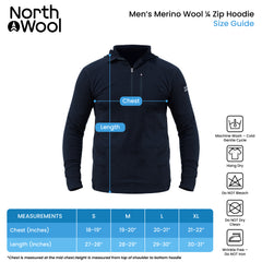 NorthWool Sweat à capuche en laine mérinos 1/4 zip pour homme avec pochette et poche 260 g