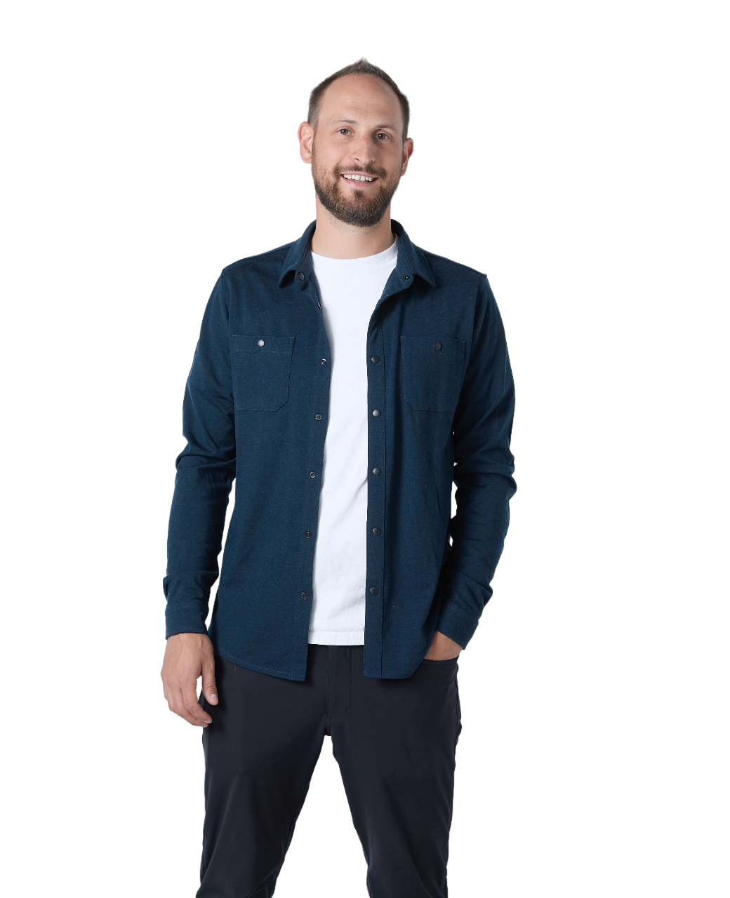 NorthWool Men's Merino Wool Shaket - Midweight Button Down Regular Fit (Navy)