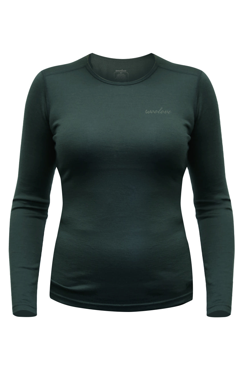 Women's 100% Merino Wool Base Layer Long Sleeve Crew Neck Shirt 190 GSM