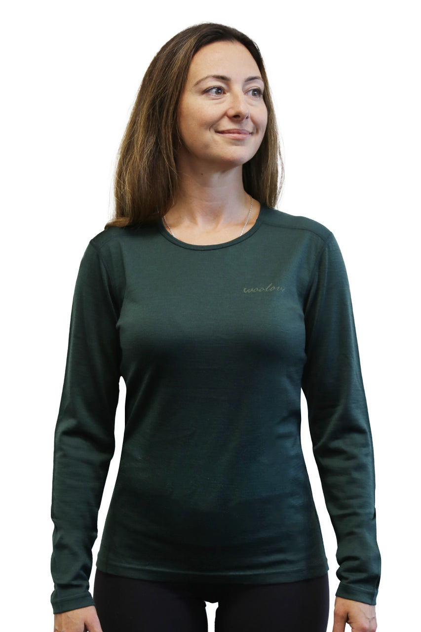 Women's 100% Merino Wool Base Layer Long Sleeve Crew Neck Shirt 190 GSM - Woolove Apparel