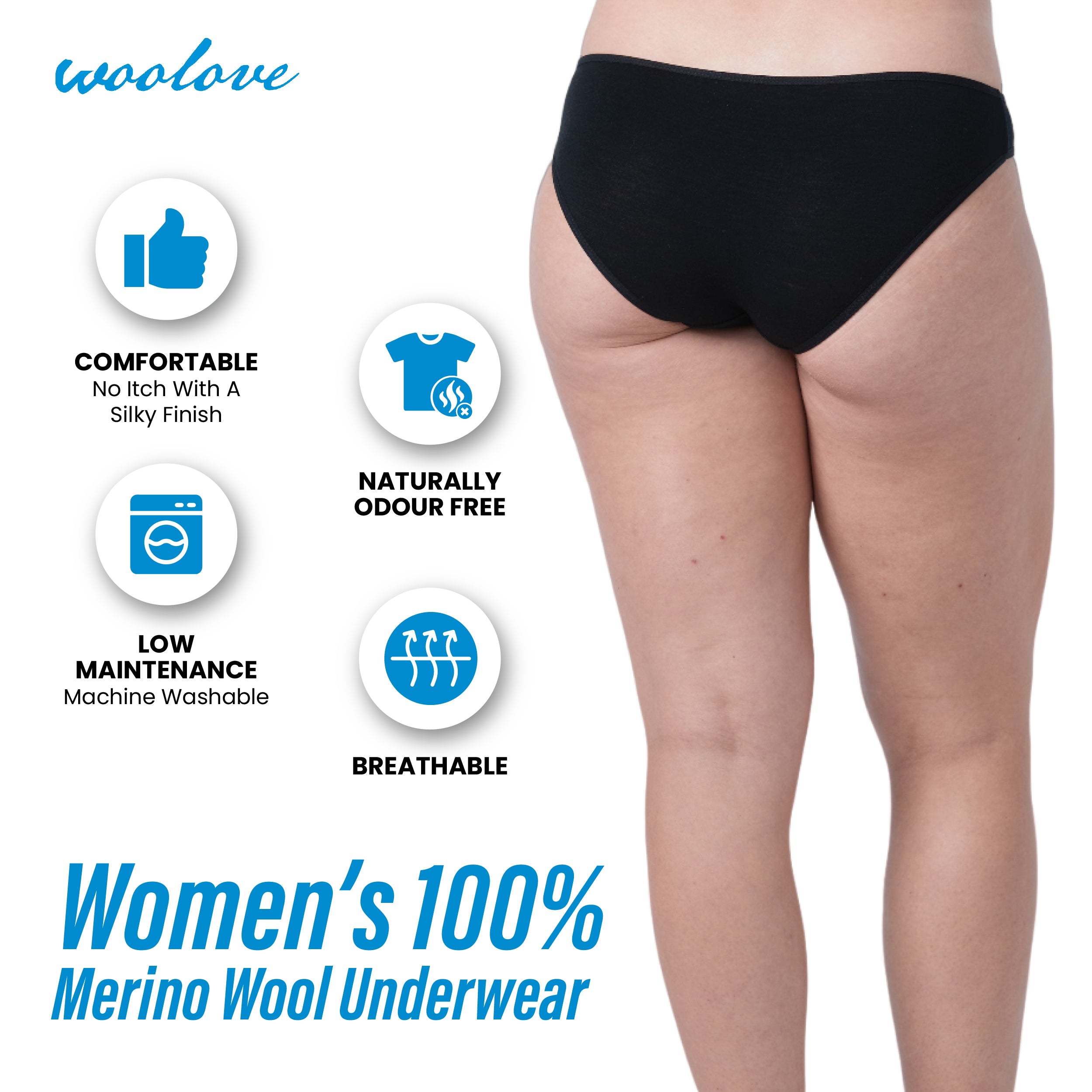 Women's Odour Blocking Merino Wool Bikini Brief Underwear - Medium