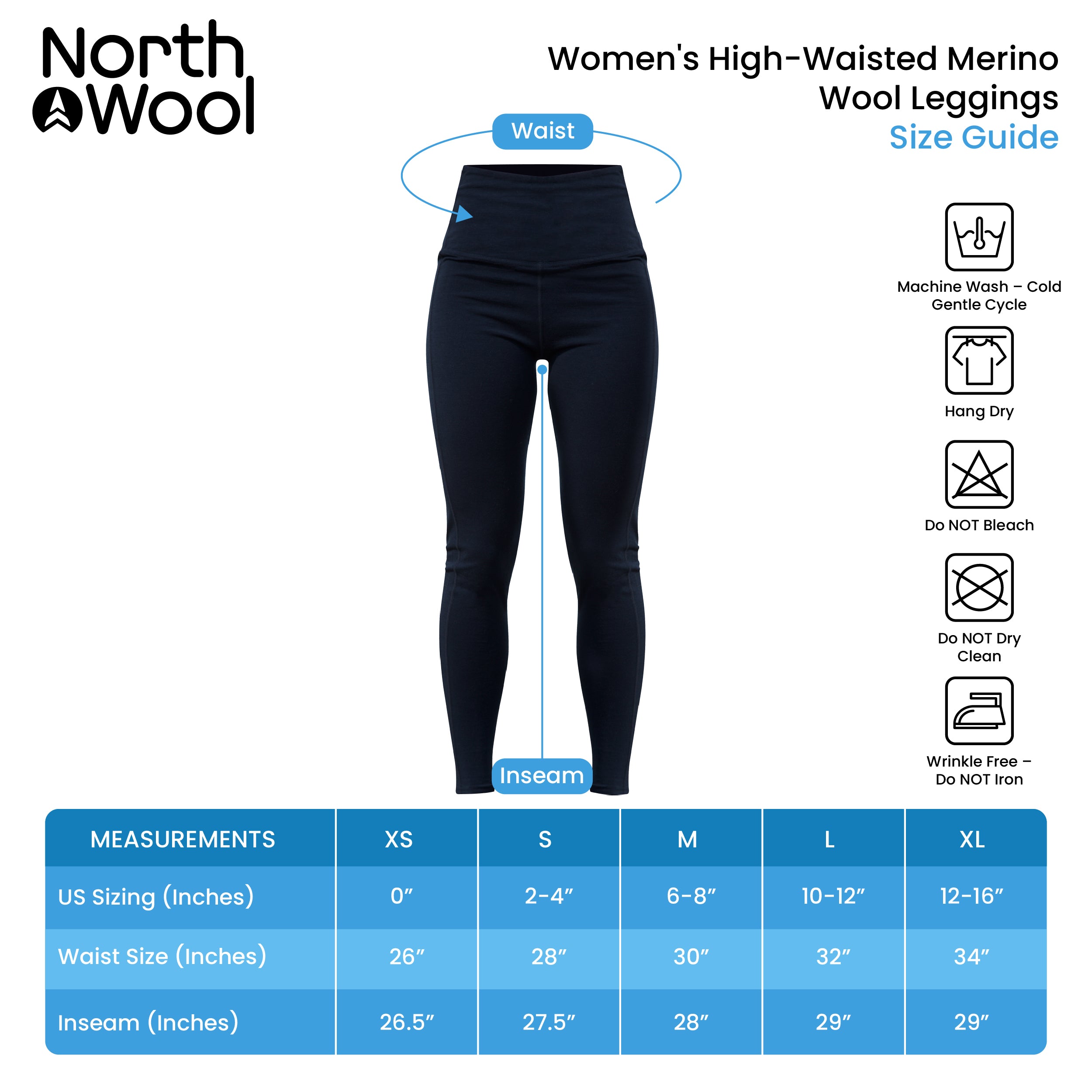 NorthWool Women's Merino Wool Thermal Baselayer Leggings with High Waist -  260 GSM - Medium