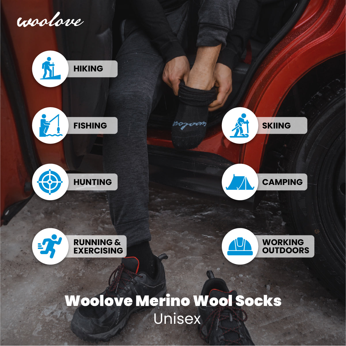 thumbnail image 2 of Woolove Merino Wool Baselayer Socks (2-Pack) - 80% Merino, Moisture-Wicking, Odor Resistant For Hiking, Skiing & Daily Wear 2 of 11