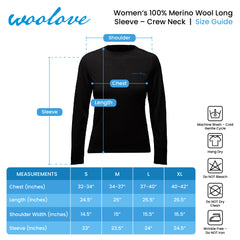 Women's 100% Merino Wool Base Layer Long Sleeve Crew Neck Shirt 190g - Woolove Apparel