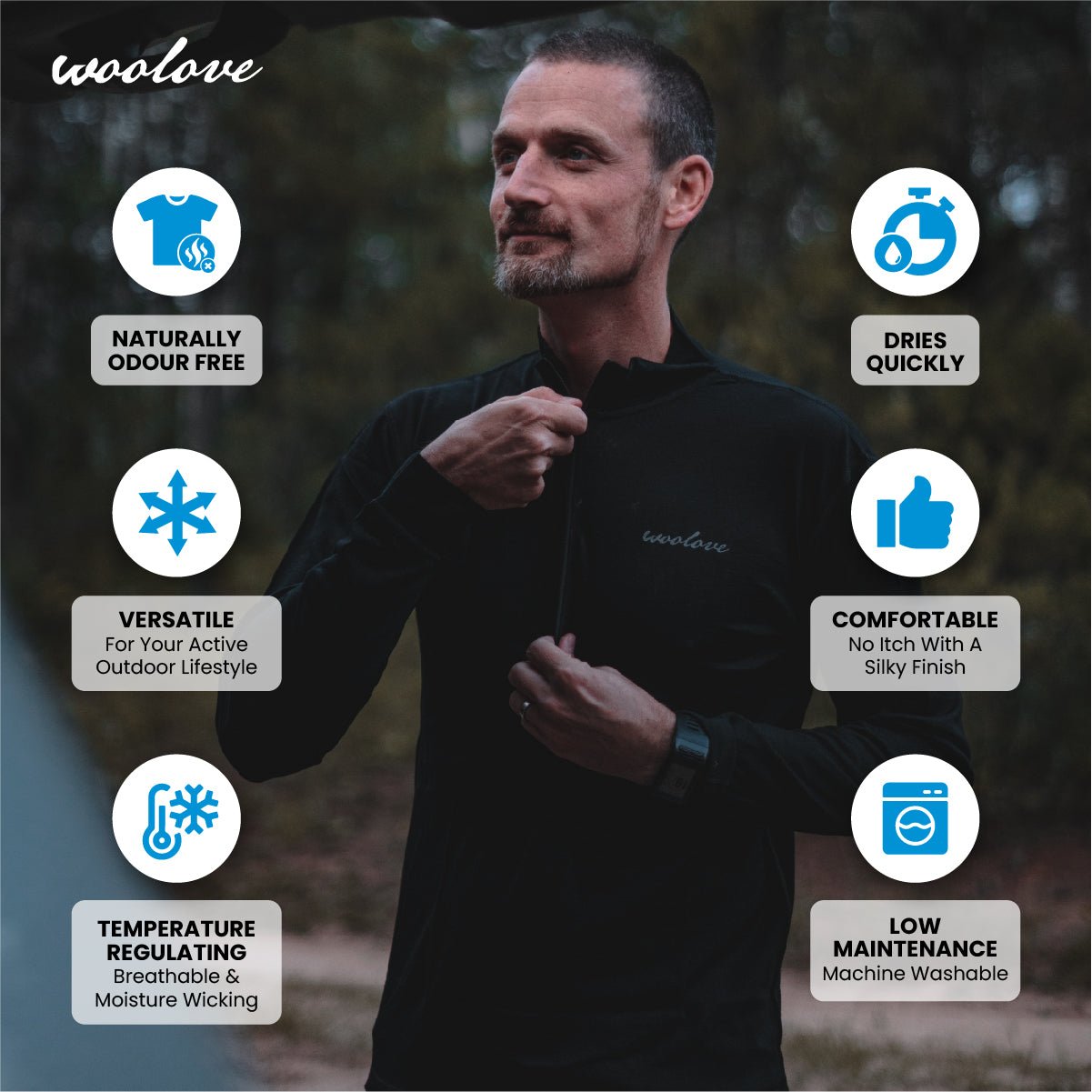 Men's 100% Merino Wool 1/4 Zip Baselayer Pullover - Woolove Apparel