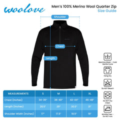 Men's 100% Merino Wool 1/4 Zip Baselayer Pullover - Woolove Apparel