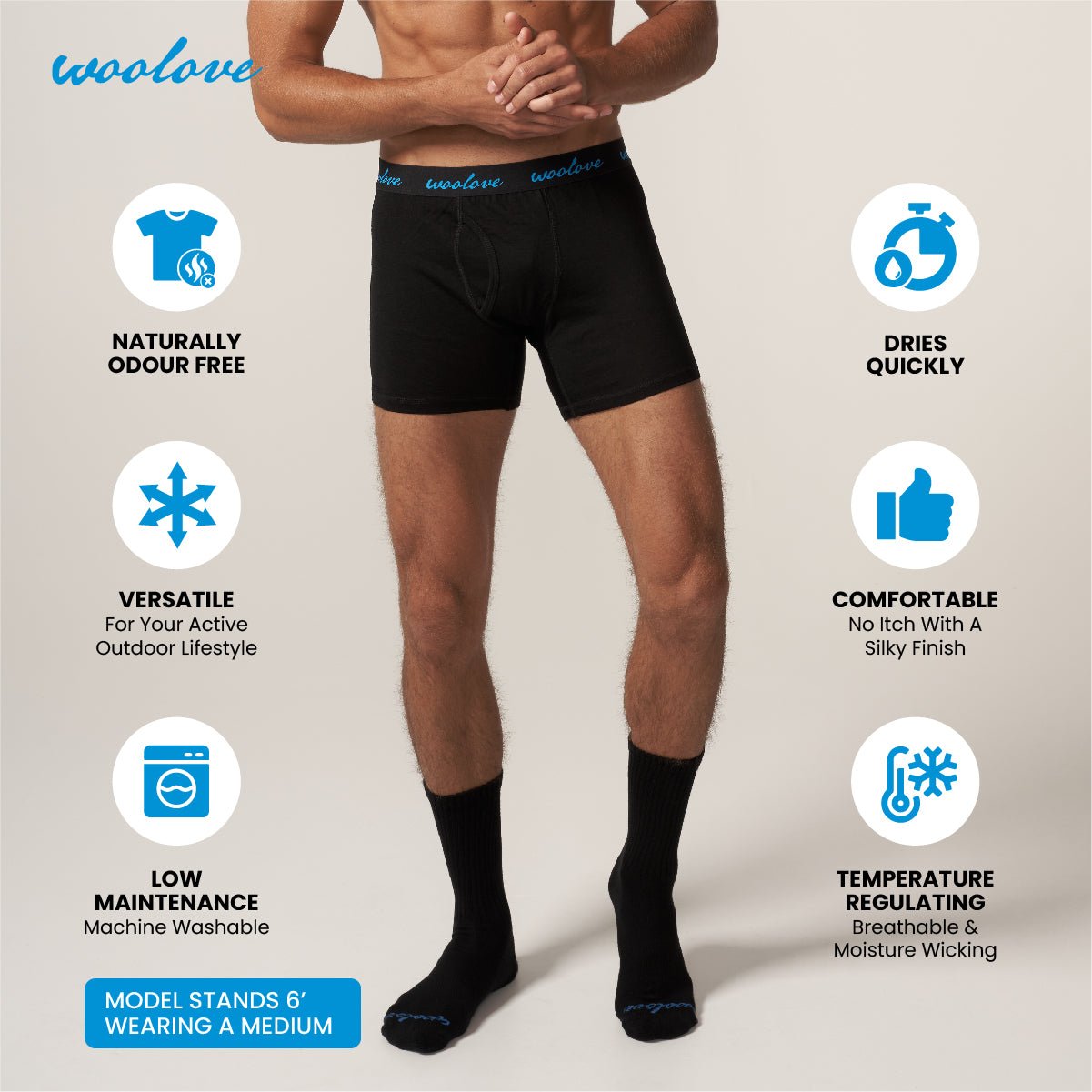 Men's 100% Merino Wool Boxer Brief Underwear - Woolove Apparel