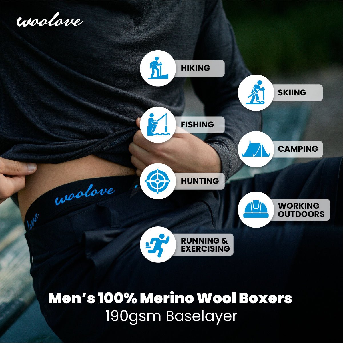 Men's 100% Merino Wool Boxer Brief Underwear - Woolove Apparel