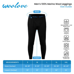 Men's 100% Merino Wool Long Underwear Base Layer Leggings - Woolove Apparel