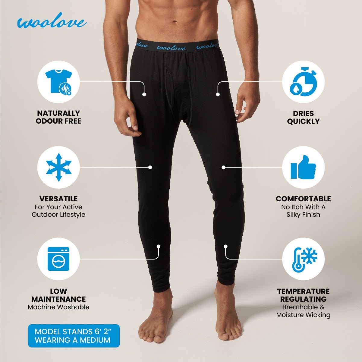 Men's 100% Merino Wool Long Underwear Base Layer Leggings 190 GSM