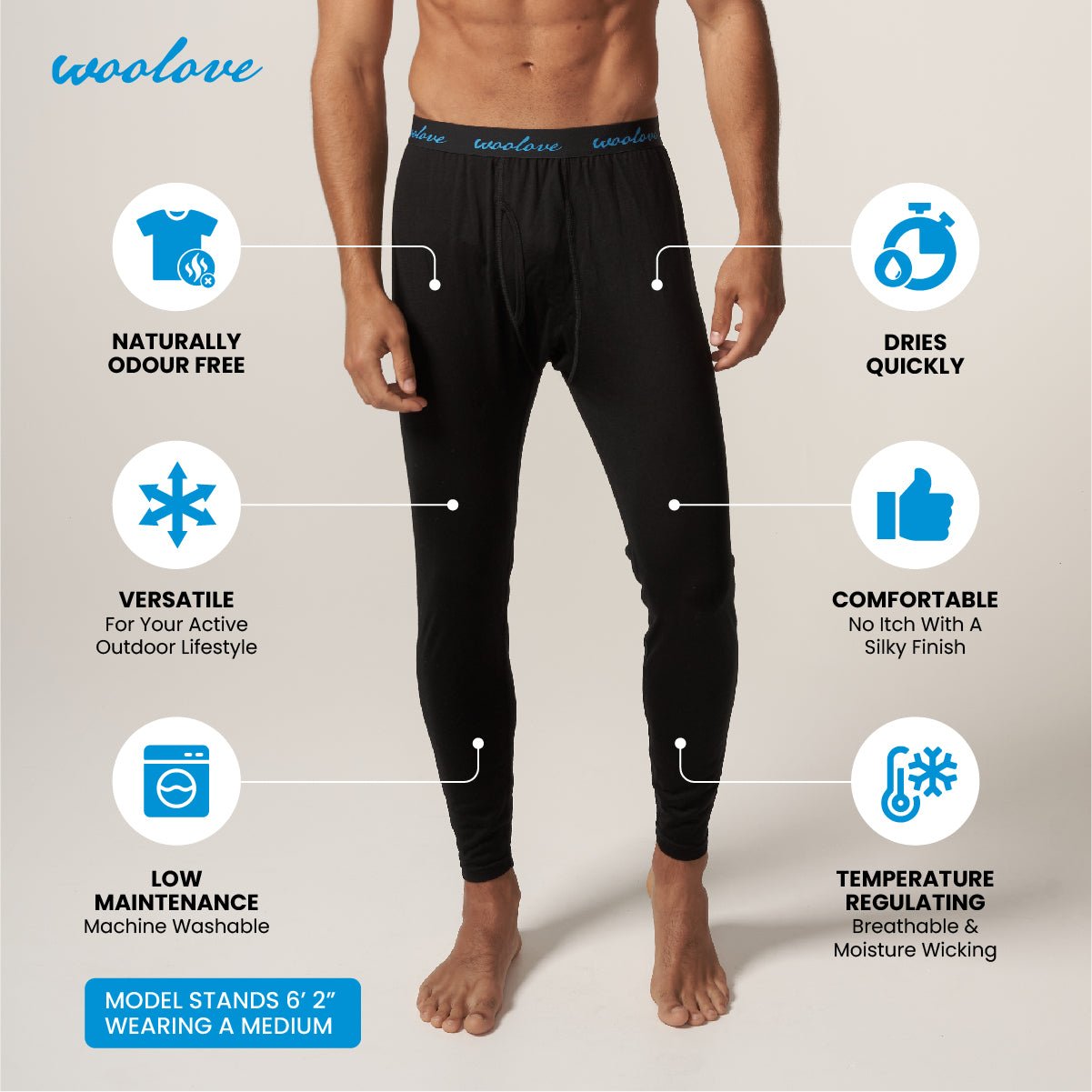 Men's 100% Merino Wool Long Underwear Base Layer Leggings 190 GSM - Mi –  Woolove Apparel