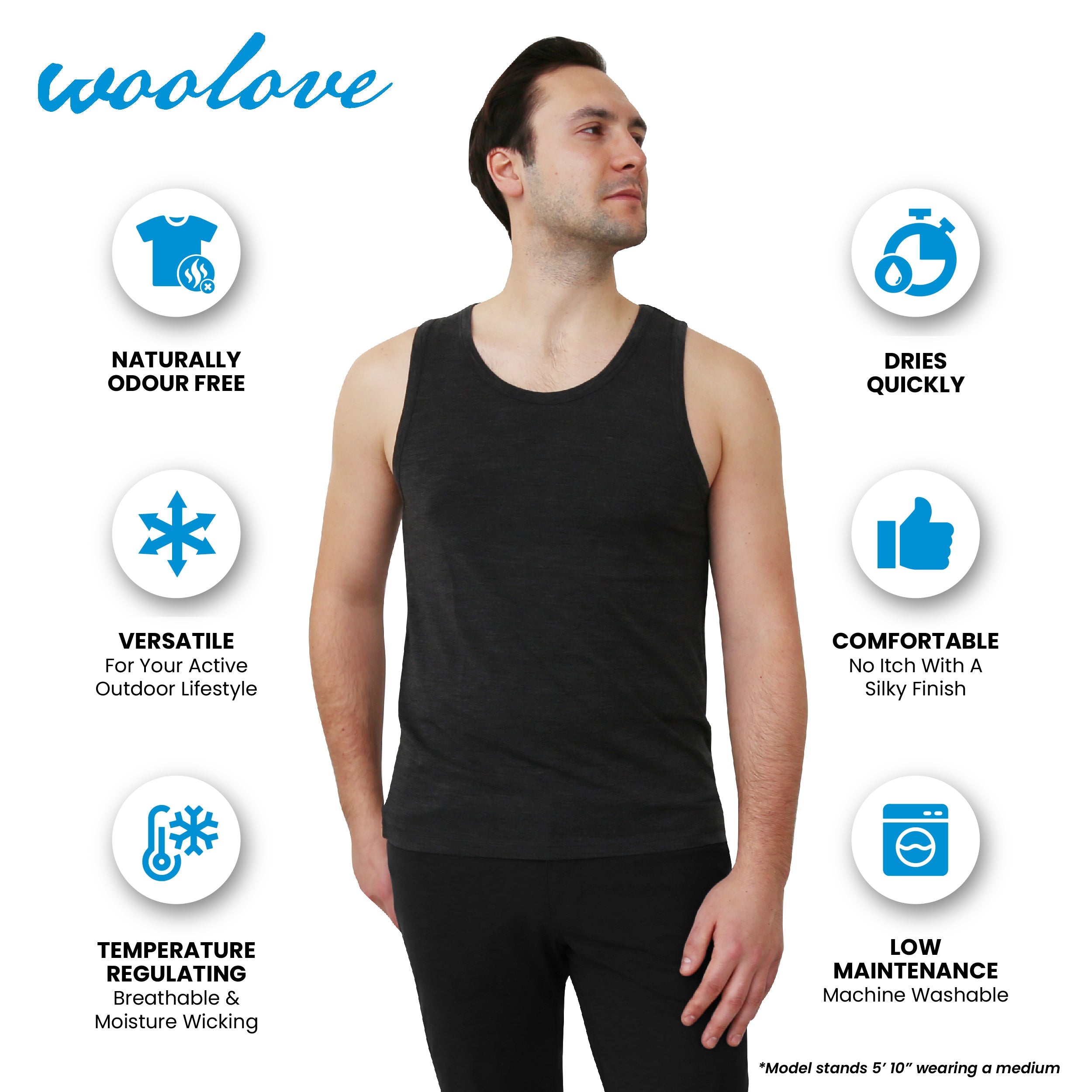 Men's Merino Wool Tank Top with Crew Neck - Woolove Apparel