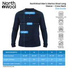 NorthWool Men's 100% Merino Wool Long Sleeve Henley Base Layer Shirt 260 GSM - Woolove Apparel