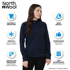 NorthWool Women's 100% Merino Wool 1/4 Zip Baselayer Pullover Sweater - Woolove Apparel