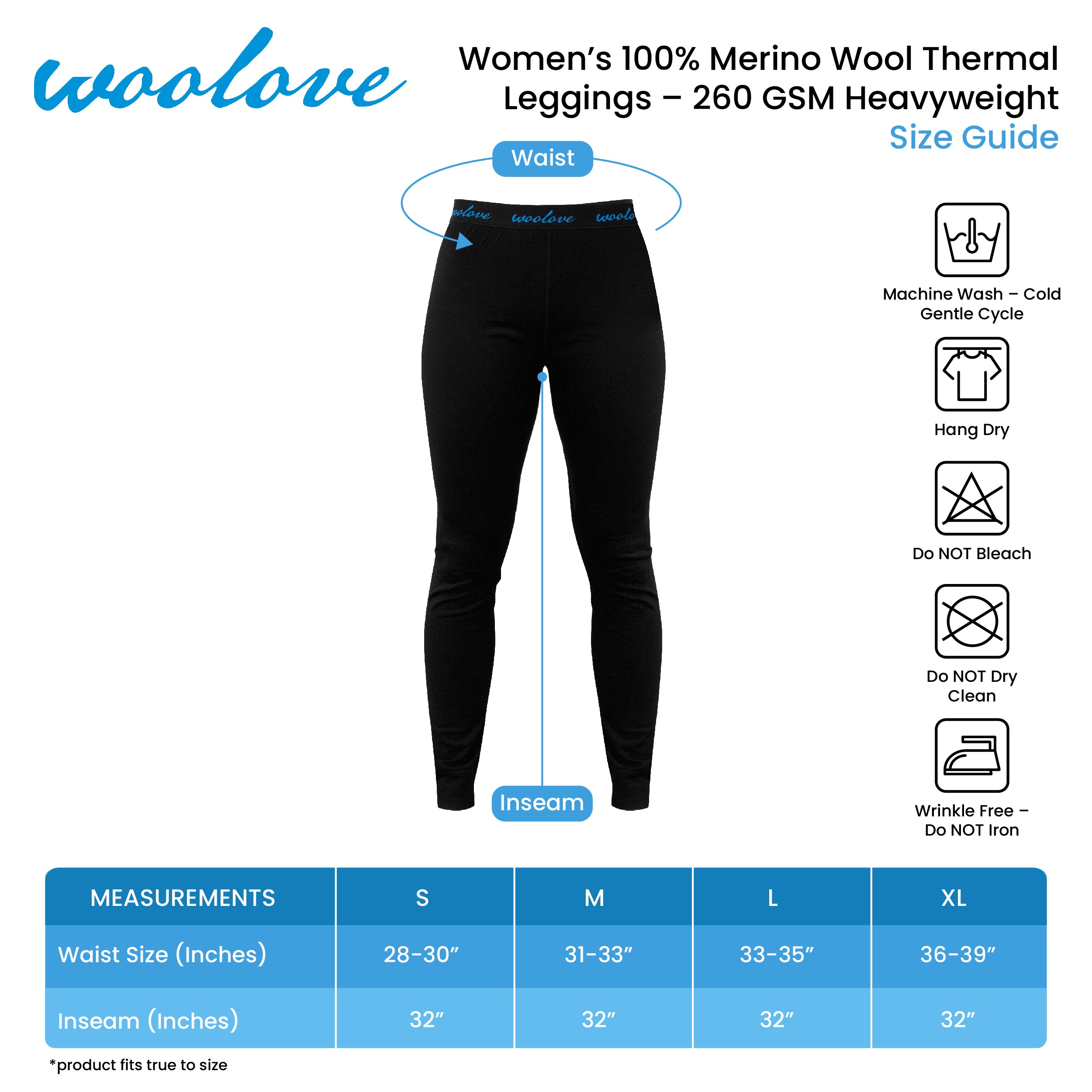 Woolove Womens Merino Wool Base Layer Long Underwear 190g – 100% Merino  Leggings Thermal – Midweight, Moisture-Wicking, Super Soft (Small, Black) :  : Clothing, Shoes & Accessories
